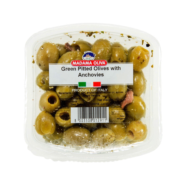 MADAMA OLIVA Green Pitted Olives with Anchovies  (150g)