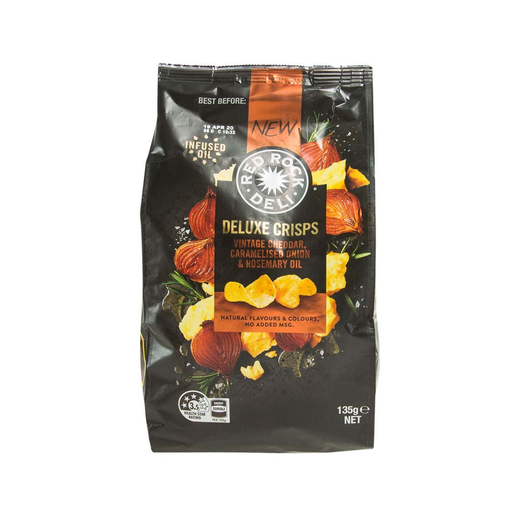 RED ROCK DELI Deluxe Crisps - Vintage Cheddar, Caramelised Onion & Rosemary Oil  (135g)
